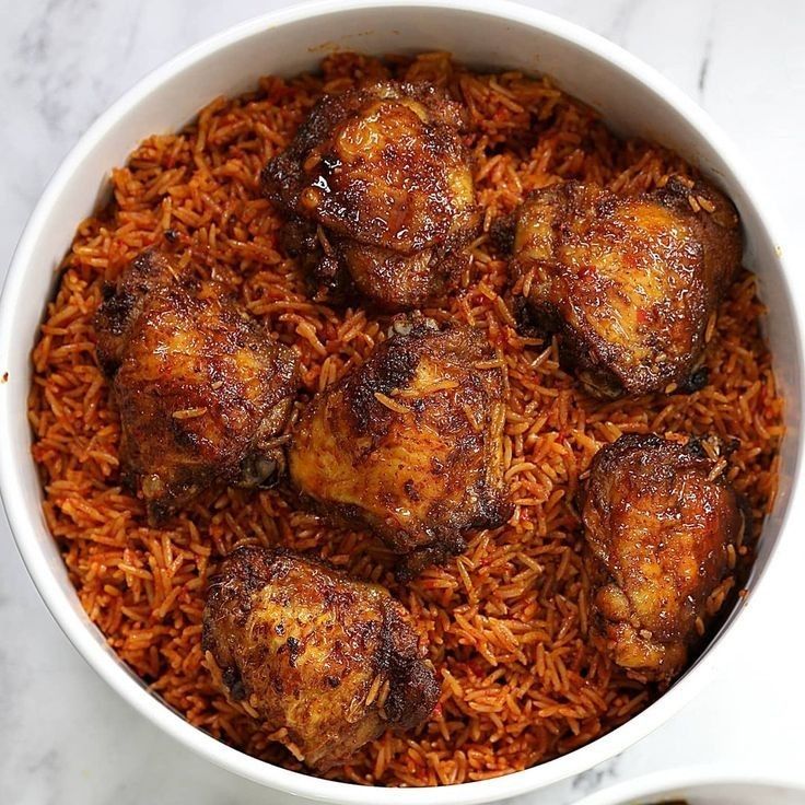 Jollof rice with (chicken, turkey, beef or, fish)